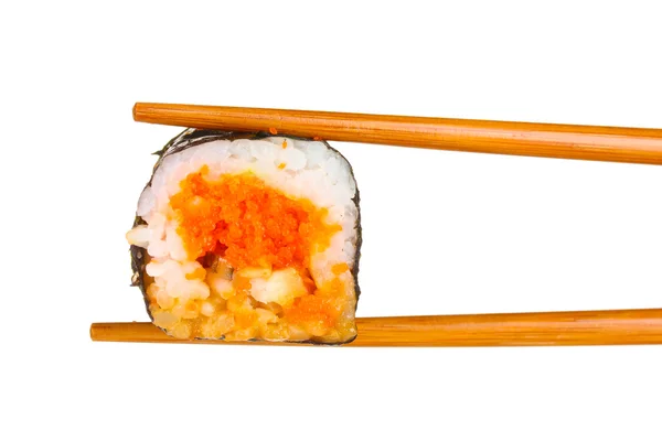 Delicioso sushi e pauzinhos isolados em branco — Fotografia de Stock