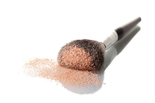 stock image Cosmetic brush and powder isolated on white