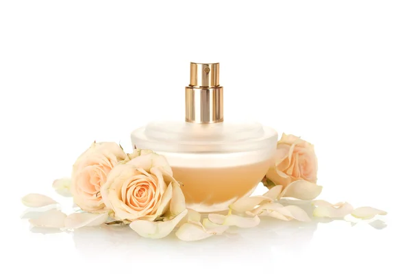 Beyaz arka plan üzerinde güzel şişe kadın parfüm — Stok fotoğraf