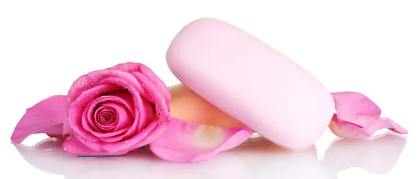Two soap with roses on white background — Stock Photo, Image