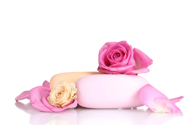 Twee zeep met rozen op witte achtergrond — Stockfoto