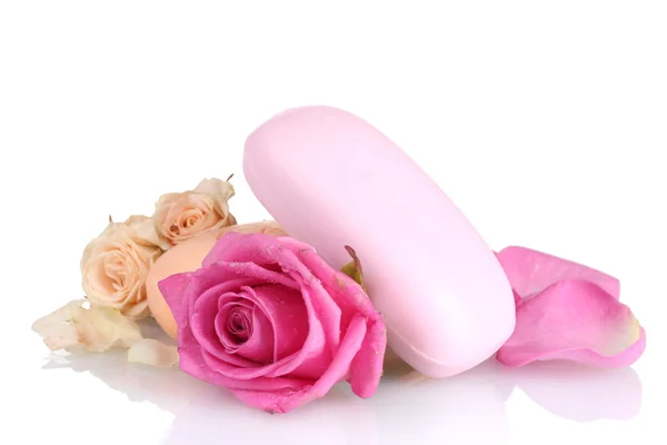 Rózsa, fehér alapon két szappan — Stock Fotó