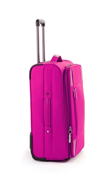 Elszigetelt fehér rózsaszín bőrönd — Stock Fotó