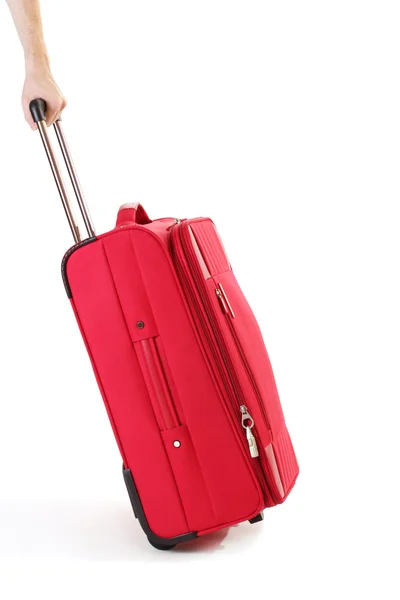 Elszigetelt fehér piros bőrönd — Stock Fotó
