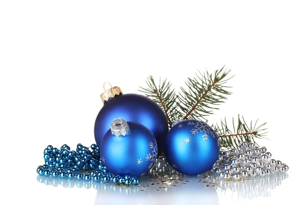 Christmas ball and green tree on white background — Stock Photo, Image