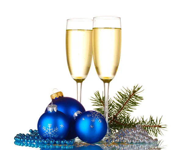 Two glasses with christmas decoration on white background — Stock Photo, Image