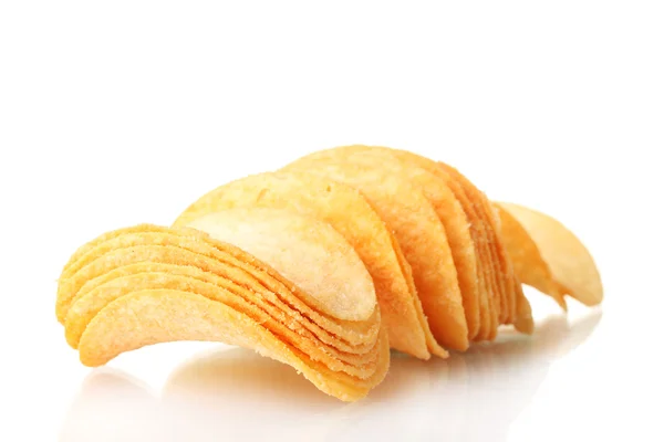 stock image Delicious potato chips isolated on white