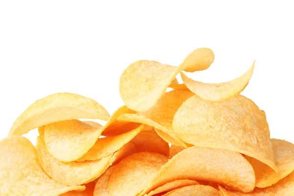 Delicious potato chips isolated on white — Stock Photo, Image