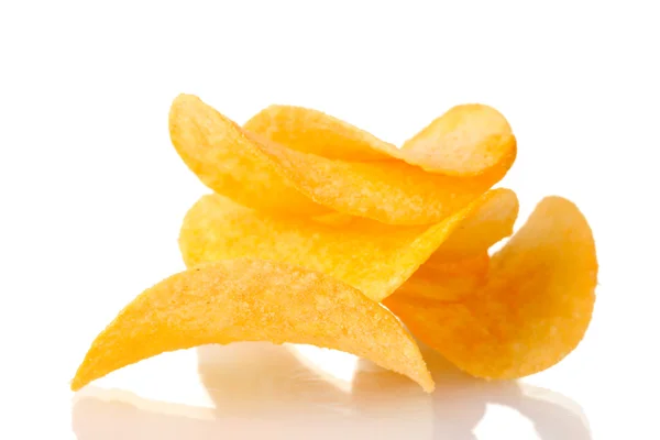 Delicious potato chips isolated on white — Stock Photo, Image