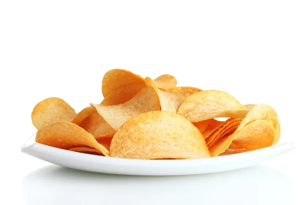 Deliciosas batatas fritas na placa isoladas em branco — Fotografia de Stock