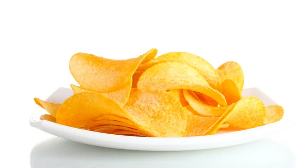A lemez elszigetelt fehér finom burgonya chips — Stock Fotó