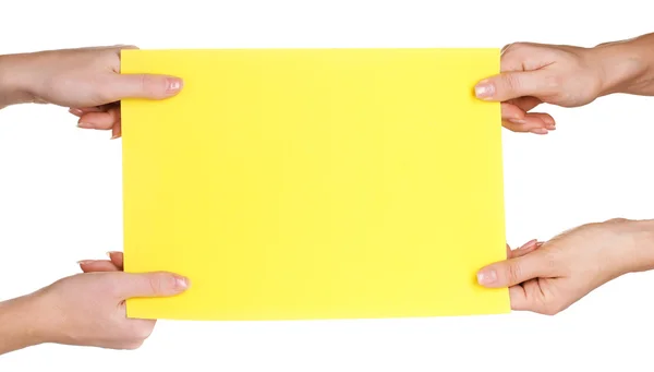 Hände und Papier isoliert auf weiß — Stockfoto