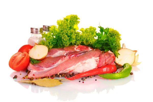 Raw meat and vegetables isolated on whitе — Stock Photo, Image