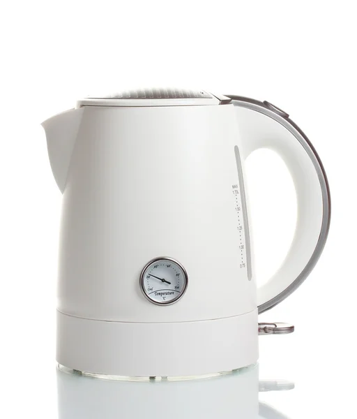 Белый электрический чайник изолирован на белом — стоковое фото