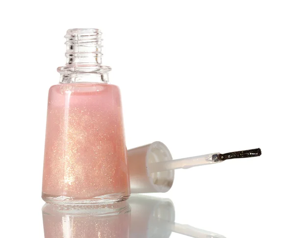 Beige nail polish with sparkles isolated on white — Stock Photo, Image