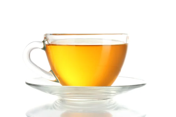 Piękne przejrzyste filiżanki herbaty na białym tle — Zdjęcie stockowe