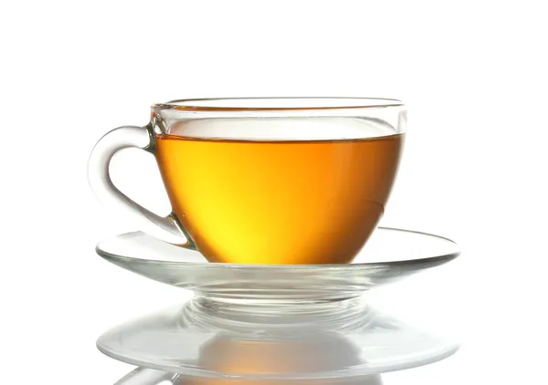 Linda xícara transparente de chá isolado em branco — Fotografia de Stock