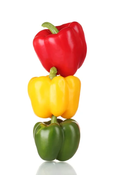 stock image Fresh green, red and yellow paprika isolated on white