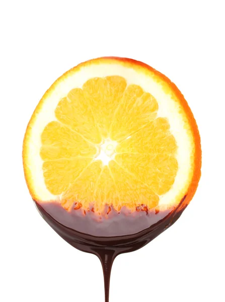 Stock image Slice of ​​ripe orange with chocolate