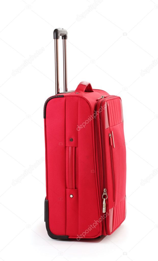 Red suitcase isolated on a white
