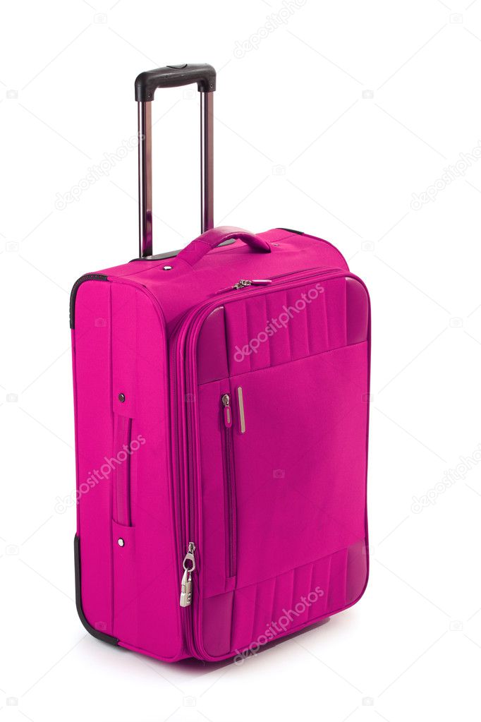 Pink suitcase isolated on a white