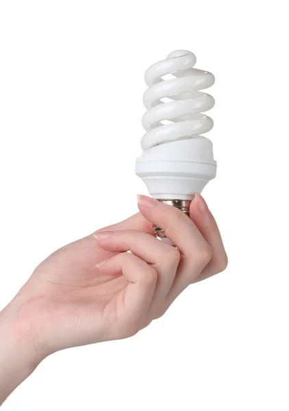 Arm anläggning energisparande lampa isolerad på vit — Stockfoto
