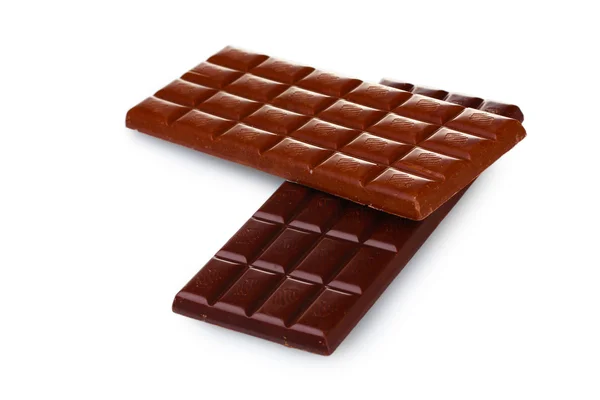 Staaf-van-melk en donkere chocolade op wit wordt geïsoleerd — Stockfoto