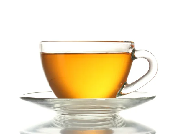 Bella tazza di tè trasparente isolato su bianco — Foto Stock