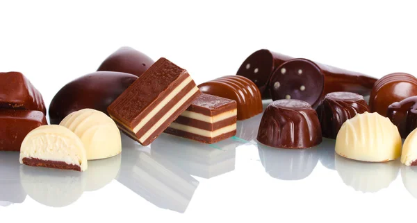Sok különböző csokoládé elszigetelt fehér — Stock Fotó