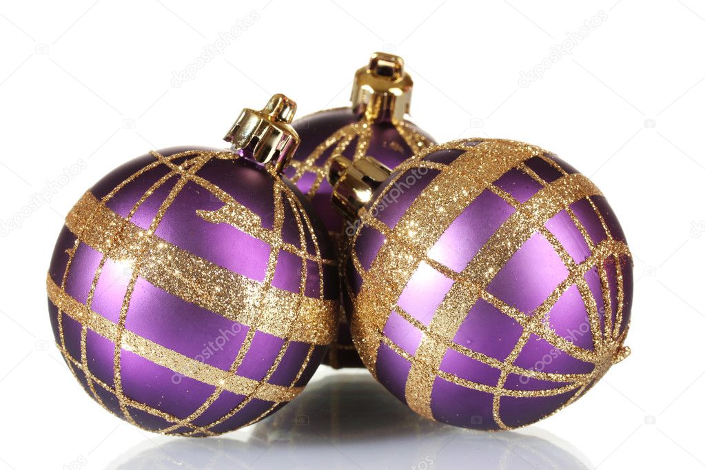 Beautiful purple Christmas balls isolated on white