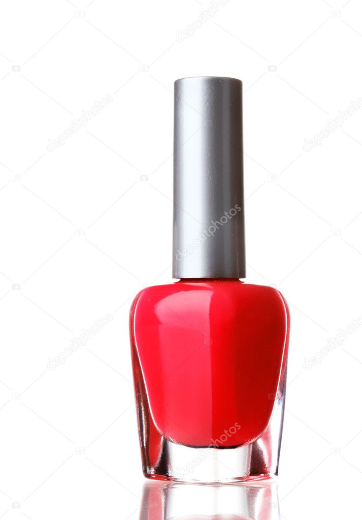 Red nail polish on white background