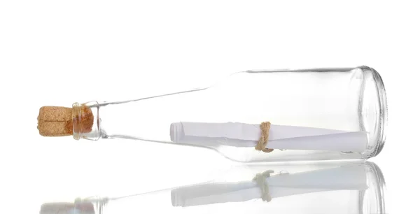 Glasflaska med en märka insida isolerade på vit — Stockfoto