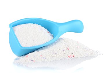 Washing powder in blue container,isolated on white clipart