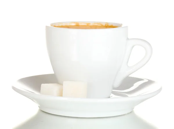 杯のコーヒーと砂糖を白で隔離されます。 — ストック写真
