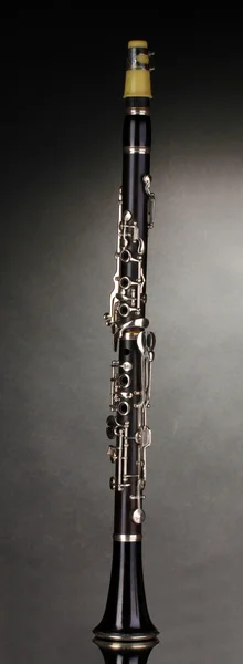 Gri bir arka plan üzerinde güzel klarnet — Stok fotoğraf