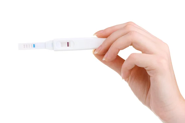 Prueba de embarazo en mano aislada en blanco —  Fotos de Stock