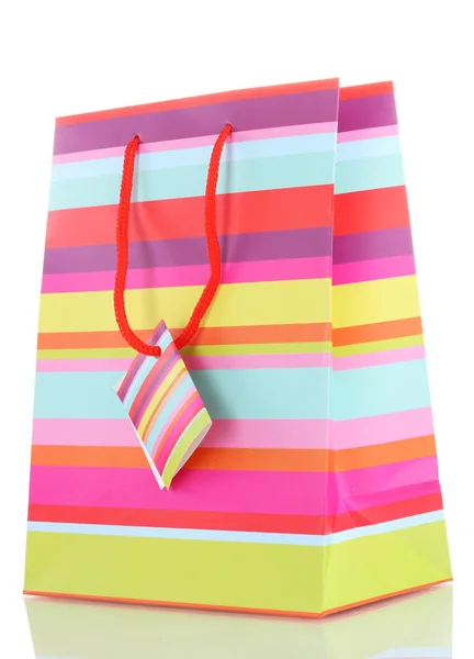 Striped gift bag isolated on white — Stock Photo, Image