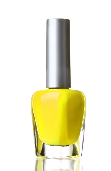 Žlutý lak na nehty na bílém pozadí — Stock fotografie