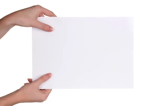Mãos e papel isolados sobre branco — Fotografia de Stock