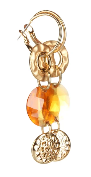 Earrings with yellow stone isolated on the white — Φωτογραφία Αρχείου