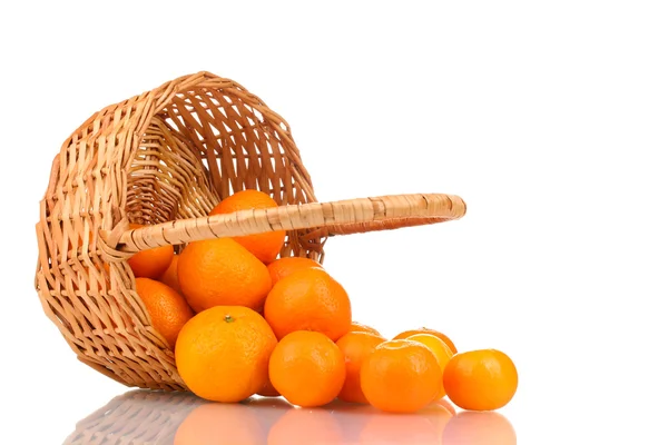 Tangerines in a beautiful basket isolated on white — Stock Photo, Image