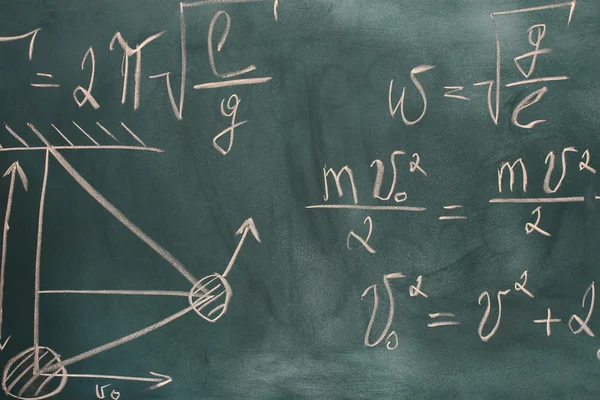 Formulas written on green chalkboard — Stock Photo, Image
