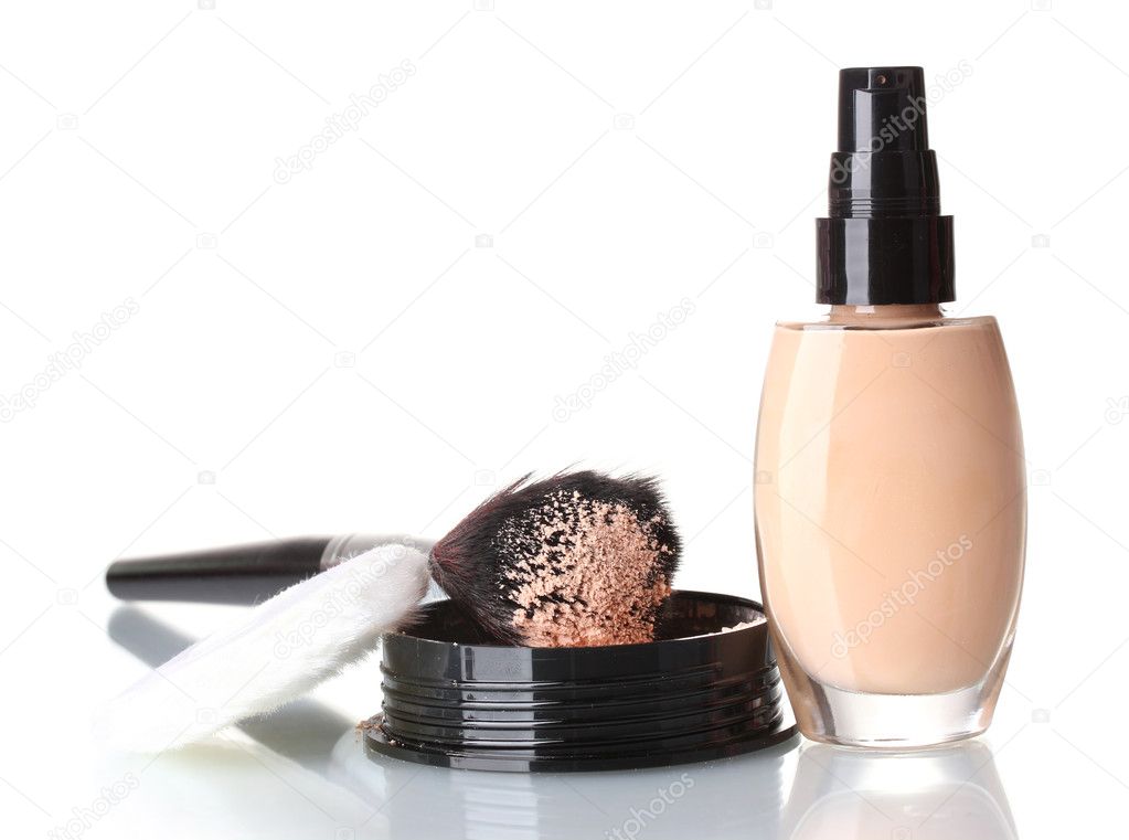Cosmetic liquid foundation with powder on white