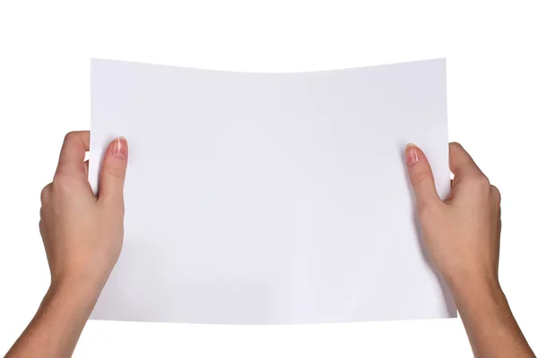 Τα χέρια και το χαρτί που απομονώνονται σε λευκό — Φωτογραφία Αρχείου