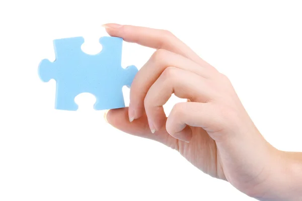 Kéz- és puzzle, elszigetelt fehér — Stock Fotó