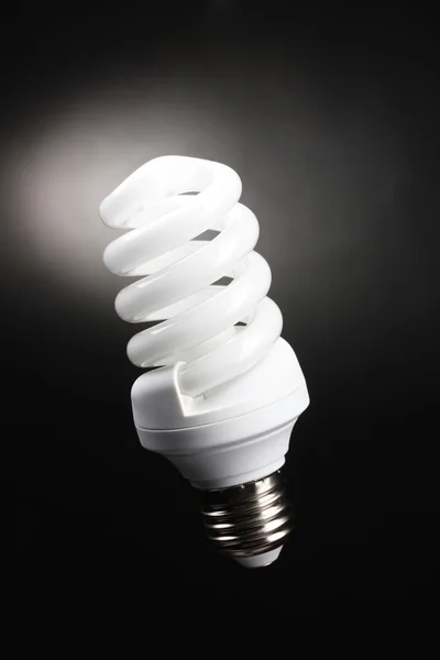 Lampe à économie d'énergie sur fond noir — Photo