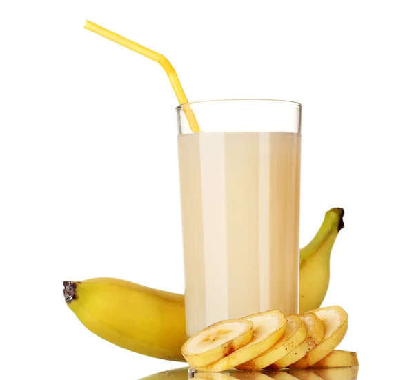 Banana juice med bananer isolerad på vit — Stockfoto