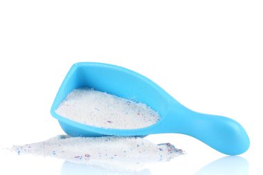 Washing powder in blue container,isolated on white clipart