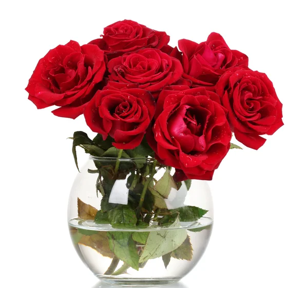 Όμορφα κόκκινα τριαντάφυλλα σε ένα βάζο που απομονώνονται σε λευκό — Φωτογραφία Αρχείου