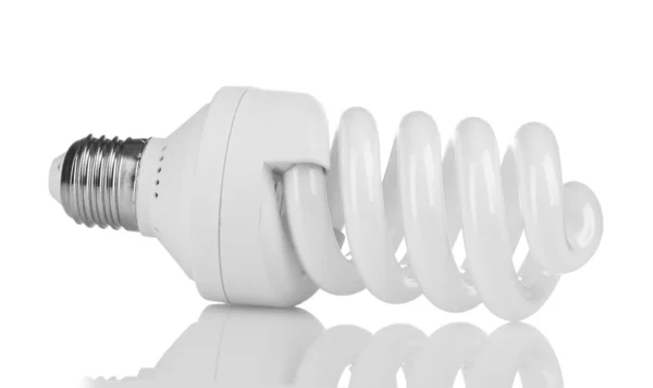 Lâmpada de poupança de energia isolada em branco — Fotografia de Stock